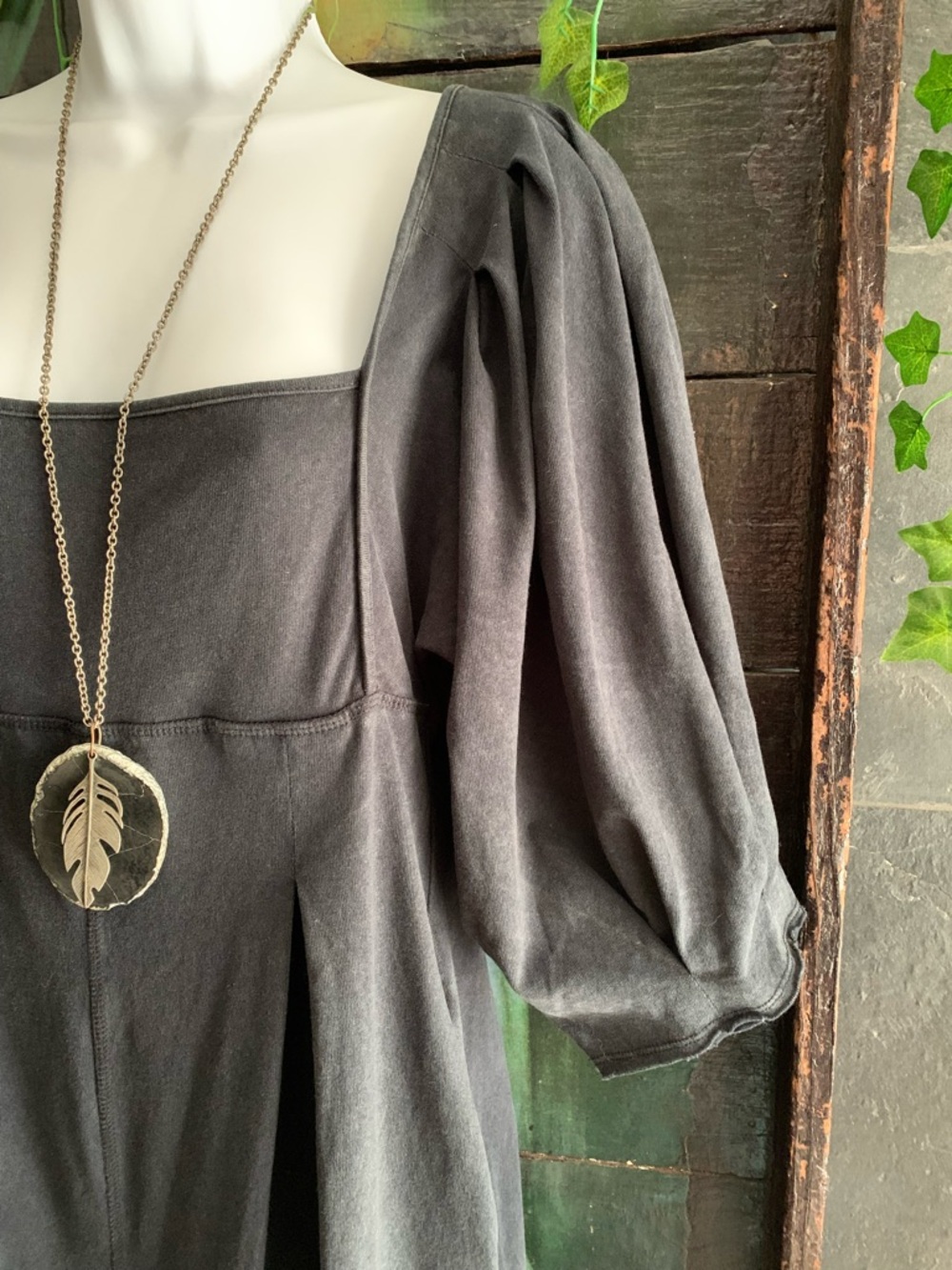 Free People “Lotta Love” over-washed Black Square-Neck Puff-Sleeve Jumpsuit- S - Picture 7 of 15